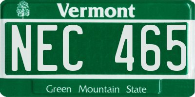 VT license plate NEC465