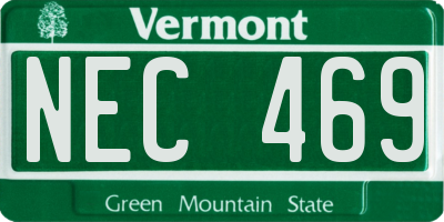 VT license plate NEC469