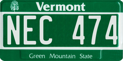 VT license plate NEC474