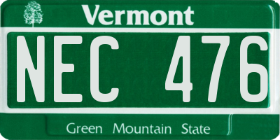 VT license plate NEC476