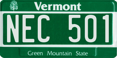 VT license plate NEC501