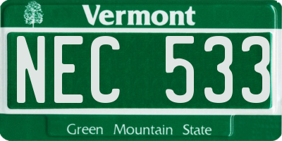 VT license plate NEC533