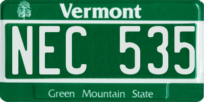 VT license plate NEC535