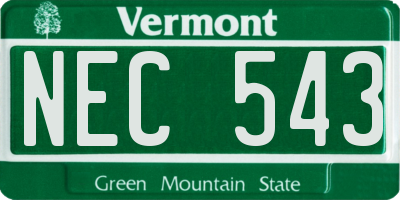 VT license plate NEC543