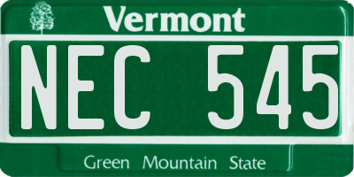 VT license plate NEC545