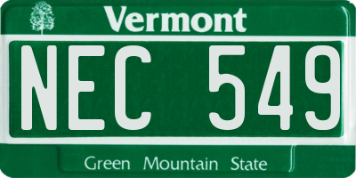 VT license plate NEC549