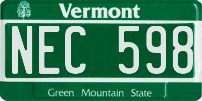 VT license plate NEC598