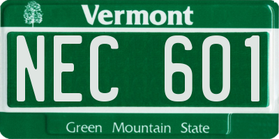 VT license plate NEC601
