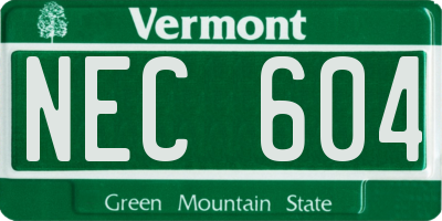 VT license plate NEC604