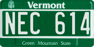 VT license plate NEC614