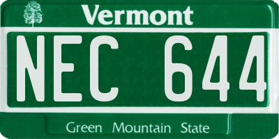VT license plate NEC644