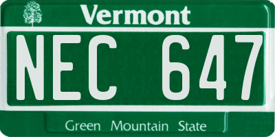 VT license plate NEC647