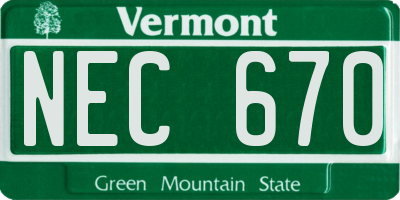 VT license plate NEC670