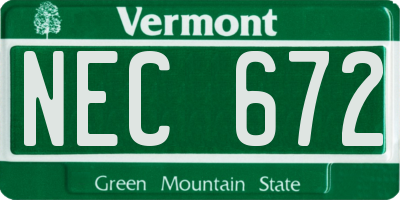 VT license plate NEC672