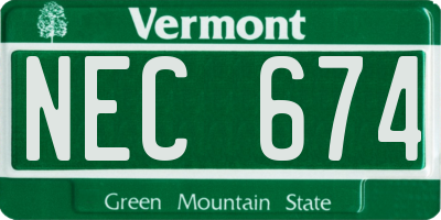 VT license plate NEC674
