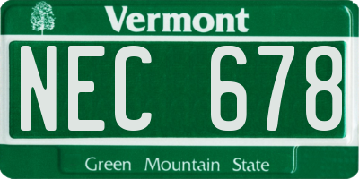VT license plate NEC678