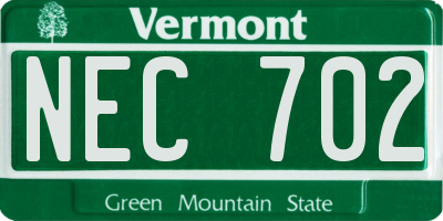 VT license plate NEC702