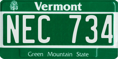 VT license plate NEC734