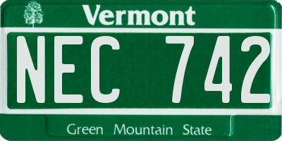 VT license plate NEC742