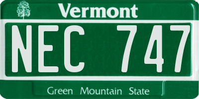 VT license plate NEC747