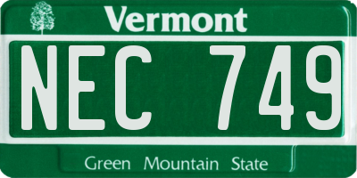 VT license plate NEC749