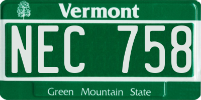 VT license plate NEC758