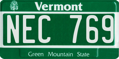 VT license plate NEC769