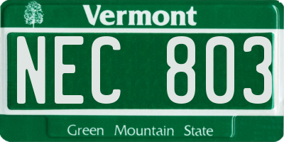 VT license plate NEC803