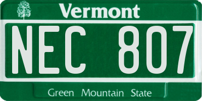 VT license plate NEC807
