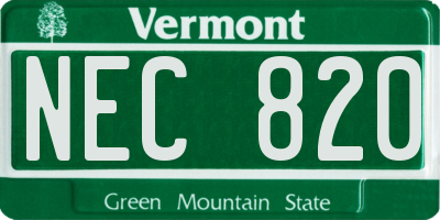 VT license plate NEC820