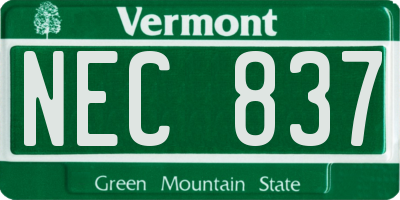 VT license plate NEC837