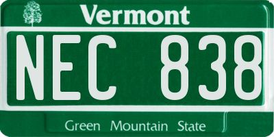 VT license plate NEC838