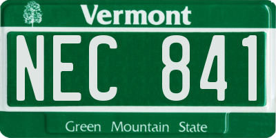 VT license plate NEC841