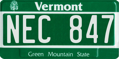 VT license plate NEC847