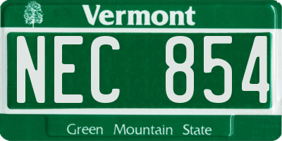 VT license plate NEC854