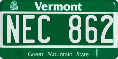 VT license plate NEC862