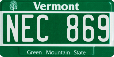 VT license plate NEC869