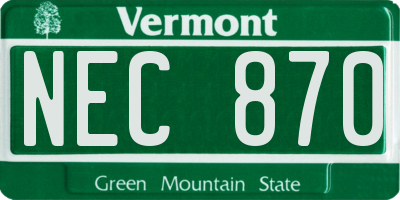 VT license plate NEC870