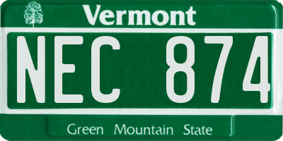 VT license plate NEC874