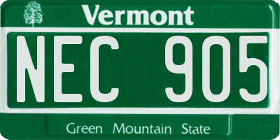 VT license plate NEC905