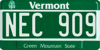 VT license plate NEC909