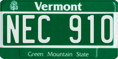 VT license plate NEC910