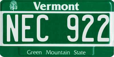 VT license plate NEC922