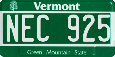 VT license plate NEC925