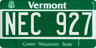 VT license plate NEC927