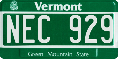 VT license plate NEC929
