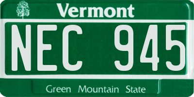 VT license plate NEC945