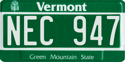 VT license plate NEC947
