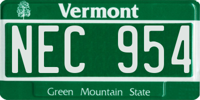 VT license plate NEC954
