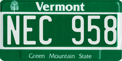 VT license plate NEC958